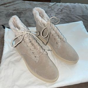 VINCE Boots , Suede Leather, Cream color , Leather Fur Lined , size 6.5